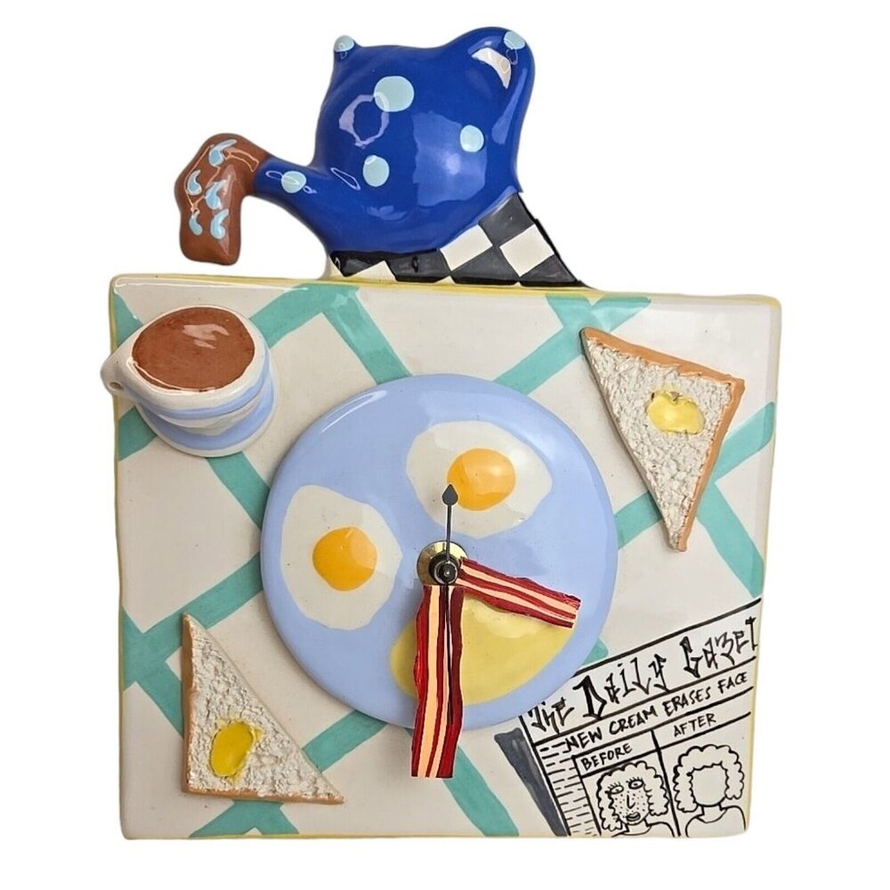 Dick Frizzel New Zealand Breakfast Art Clock‎ Mixed Media Works Vtg Bacon Eggs